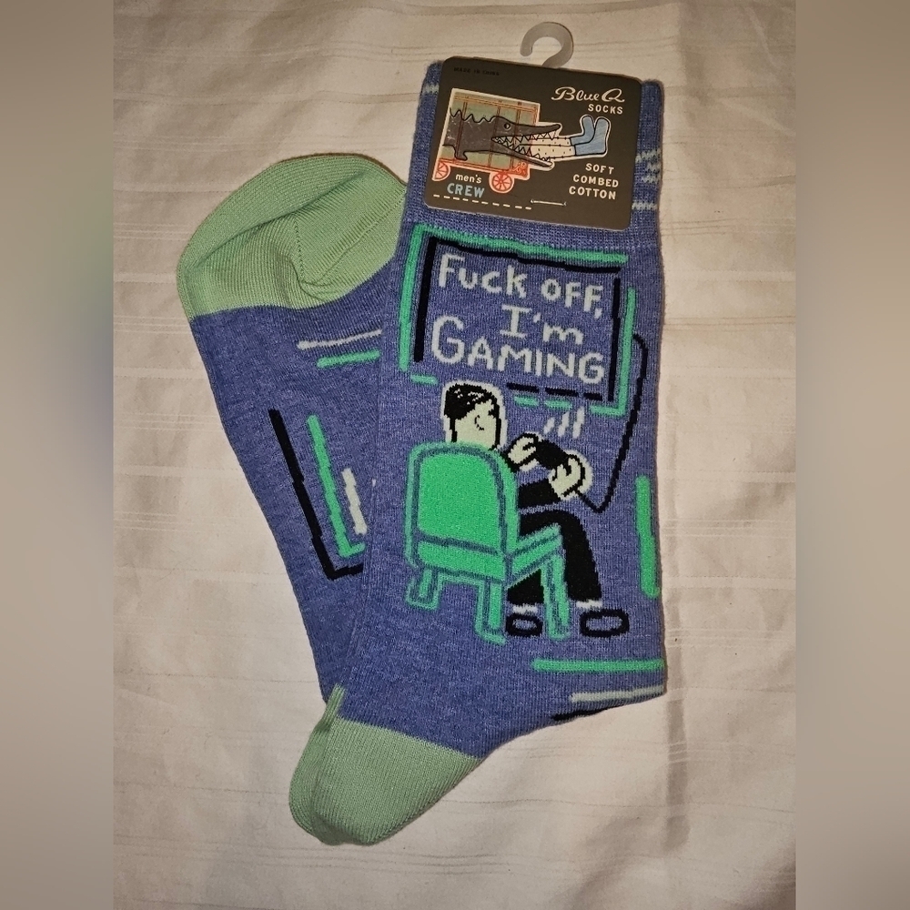 BLUE Q F❤️CK Off I'm Gaming M-Crew Socks. NEW "K"